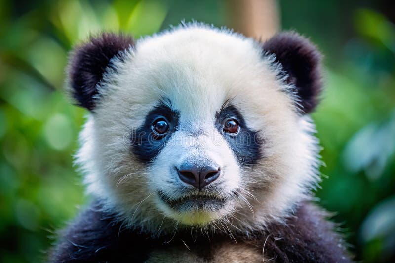 Cierra una panda bebé con ojos deslumbrantes y un encanto inconfundible en un momento de vida salvaje stock de ilustración