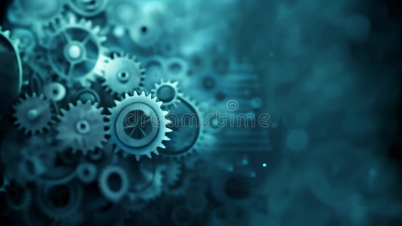 Cierre abstracto de engranajes y engranajes de color azul. símbolo de tecnología de ingeniería mecánica e industrial libre illustration
