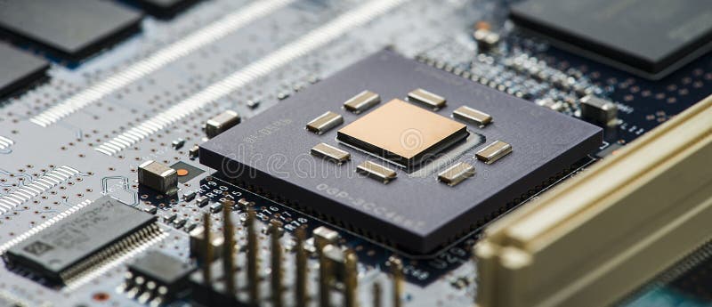 Cierre de alta tecnología de la placa de circuito para arriba, macro concepto de tecnología de la información imagen de archivo libre de regalías