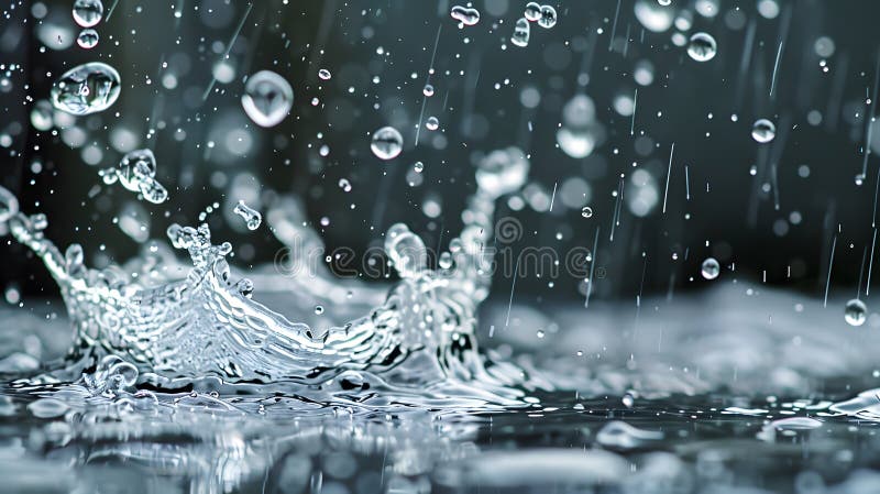 Cierre de gotas de lluvia salpicando sobre la superficie del agua libre illustration