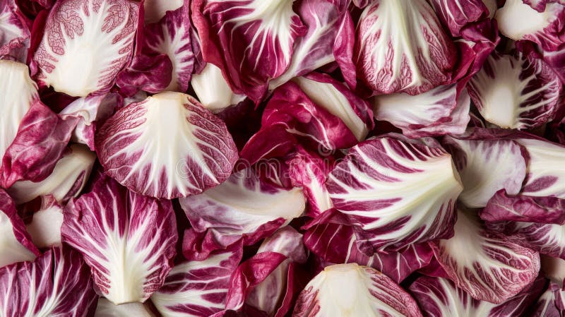 Cierre de hojas de lechuga de radicchio blanco y rojo fresco stock de ilustración