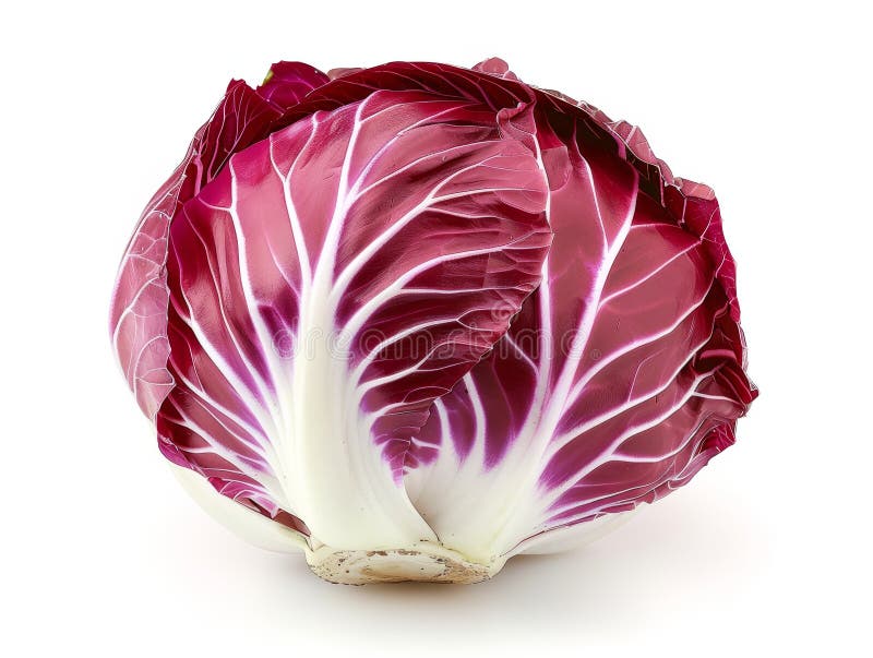 Cierre de un radicchio rojo vivo fresco con hojas de color crujientes sobre un fondo blanco. Perfecto para una alimentación saluda libre illustration