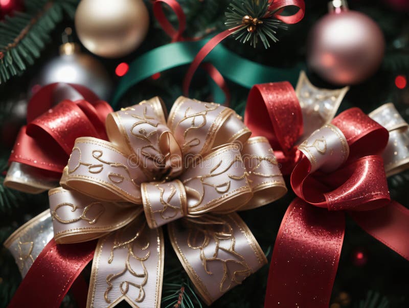 Cierre de un árbol de navidad con arco. ai generativo ilustración del vector