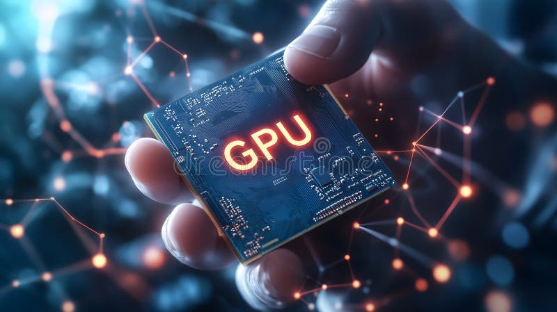 Cierre del chip gpu en mano que representa la tecnología de procesamiento de gráficos avanzada6