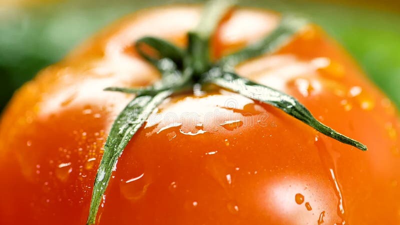 Cierre del tomate rojo con gotas de agua almacen de metraje de vídeo