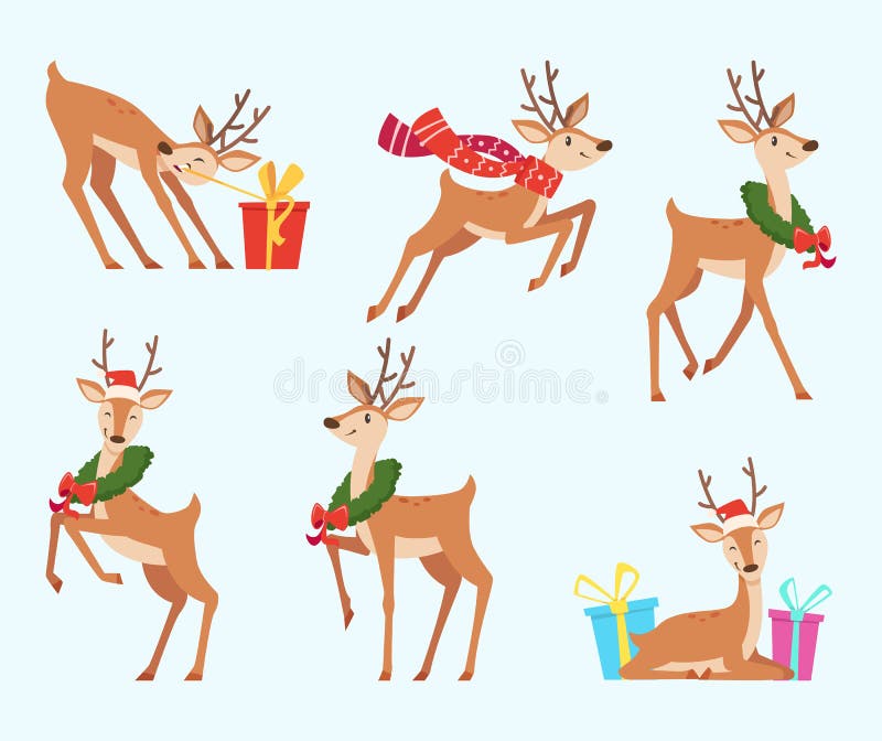 Ciervo de Navidad Un cuento de hadas que representa el reno animal en una acción vectorial al estilo de las caricaturas libre illustration