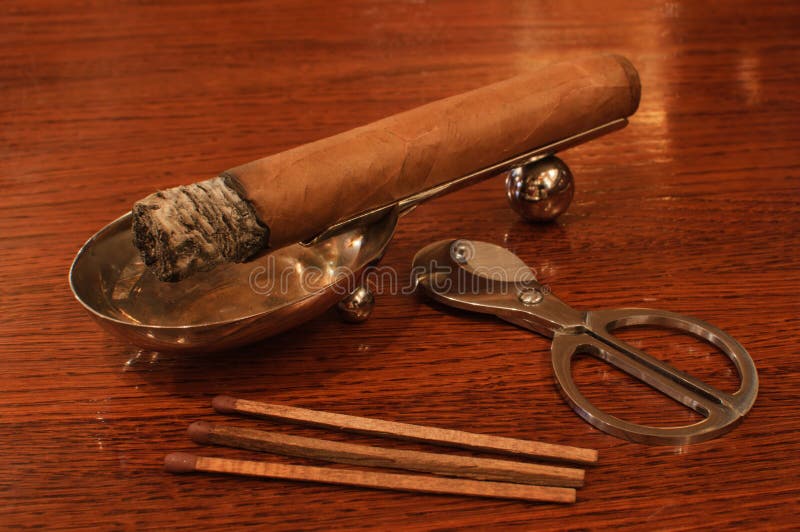 Cigar on a Stand with Matches&cutters Stock Image Image of handmade