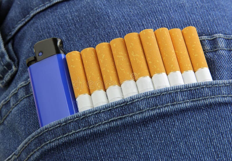 Cigarette and Lighter in Blue Jeans Pocket Stock Photo Image of