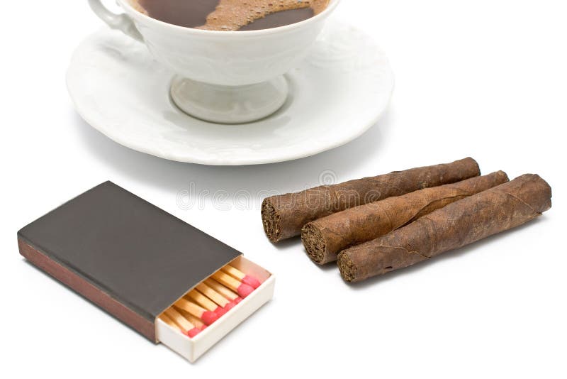 Cigars with Matches and Cup of Coffee Stock Photo Image of leisure