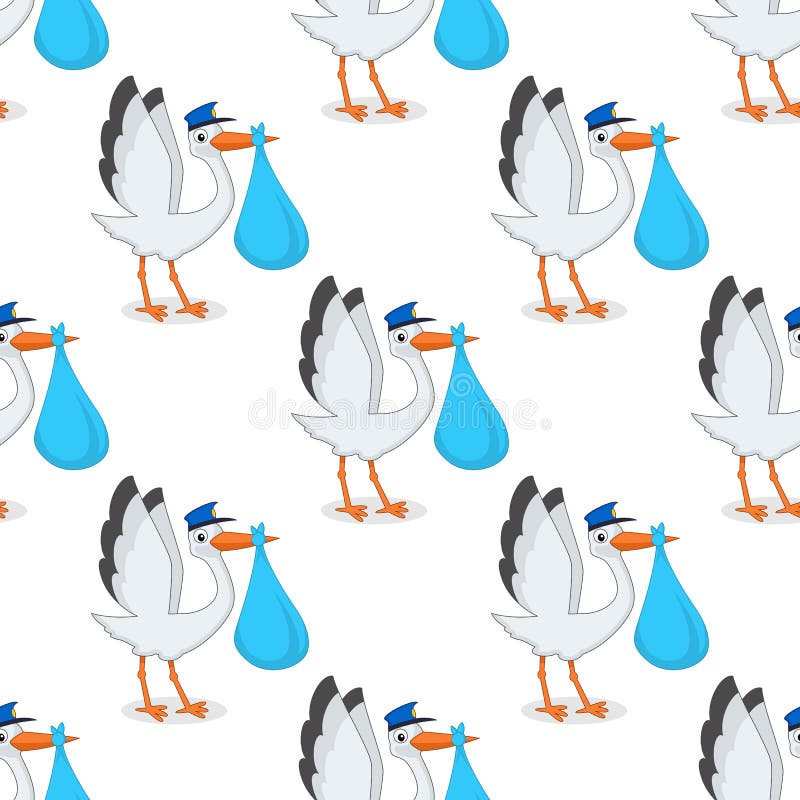 Cigogne avec le modèle sans couture de garçon nouveau-né illustration libre de droits Cigogne avec le modèle sans couture de garçon nouveau-né illustration libre de droits