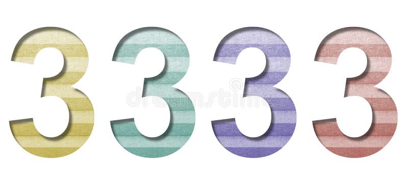 Digit three, 3 is cut out of white paper on a background of colored blinds, a decorative office font. Digit three, 3 is cut out of white paper on a background of colored blinds, a decorative office font.