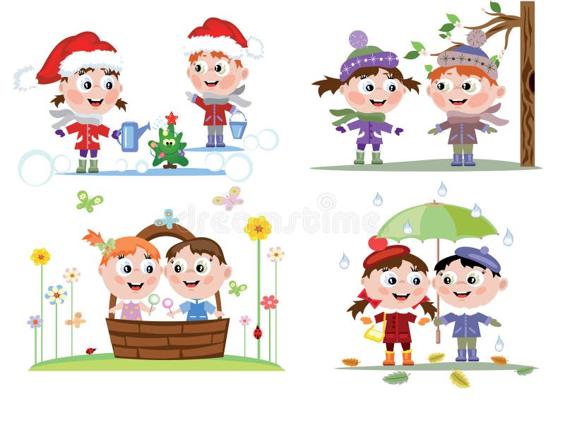 Crianças, estaçõesCMYK ilustração do vetor