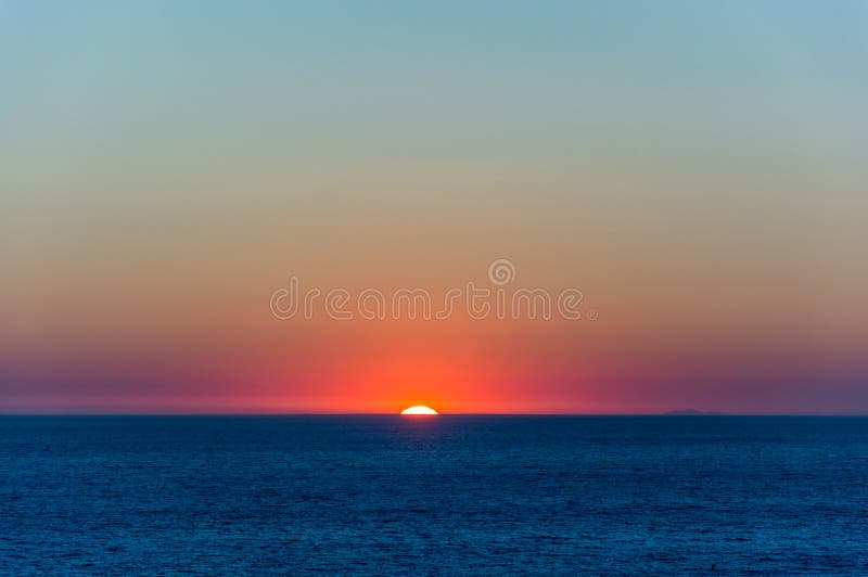 Sunset On The Island Of Capri Seen From Palinuro Stock Photo