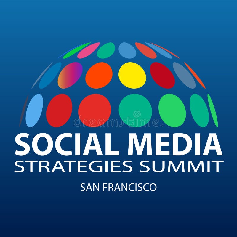 Social Media Strategies Summit San Francisco 2019. Social network business marketing vector banner with icons isolated on dark background. Communication and promotion strategy with social media. Social Media Strategies Summit San Francisco 2019. Social network business marketing vector banner with icons isolated on dark background. Communication and promotion strategy with social media