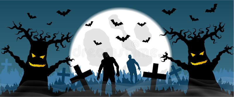 Cimitero spaventoso con gli zombie e la luna piena royalty illustrazione gratis Cimitero spaventoso con gli zombie e la luna piena royalty illustrazione gratis