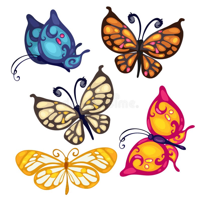 Cinci insecte colorate, fluture frumos vector insectă vector illustration