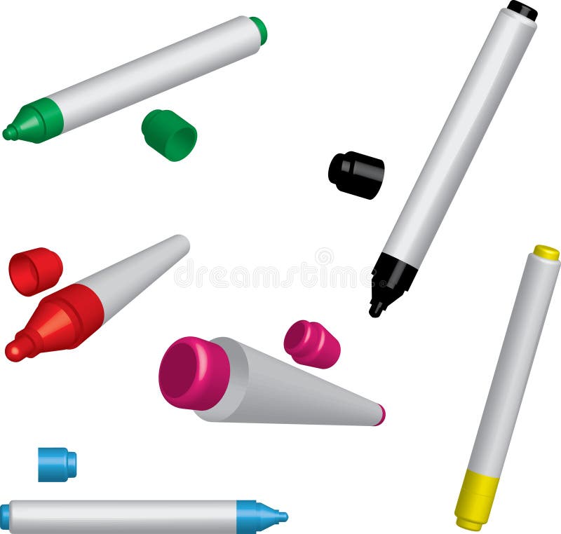 Cinci markeri colorați royalty free illustration
