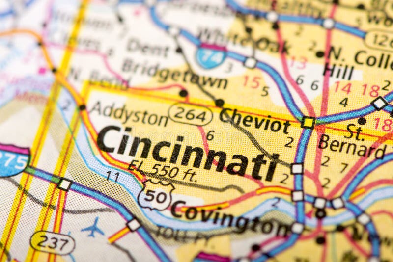 Cincinnati, Ohio op kaart stock foto Cincinnati, Ohio op kaart stock foto