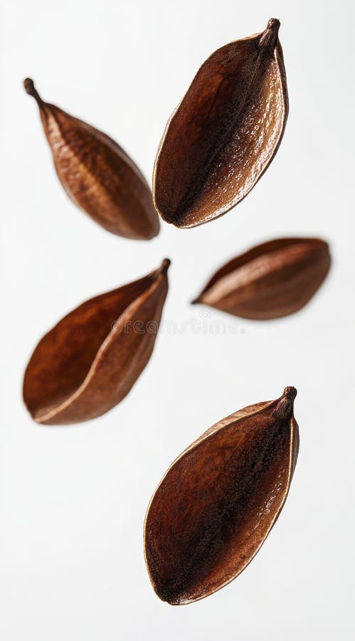 Cinco almendras marrones oscuros sobre fondo blanco ilustración del vector