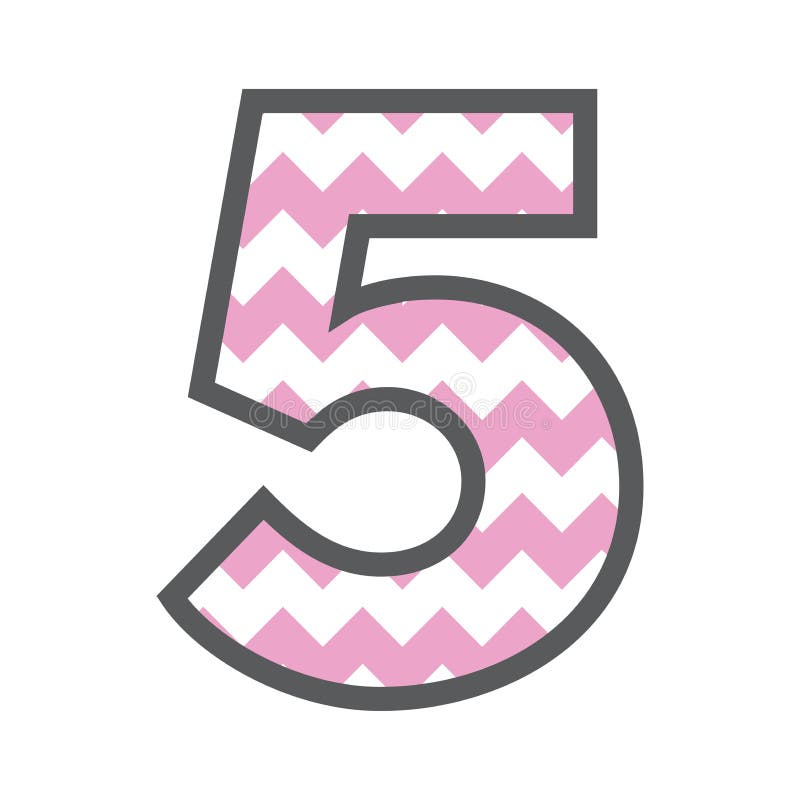 5 Cinco Chevron Número con un color rosa y blanco y borde gris stock de ilustración