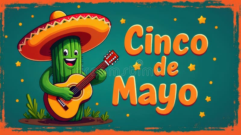 Cinco de mayo cactus mariachi vector illustration
