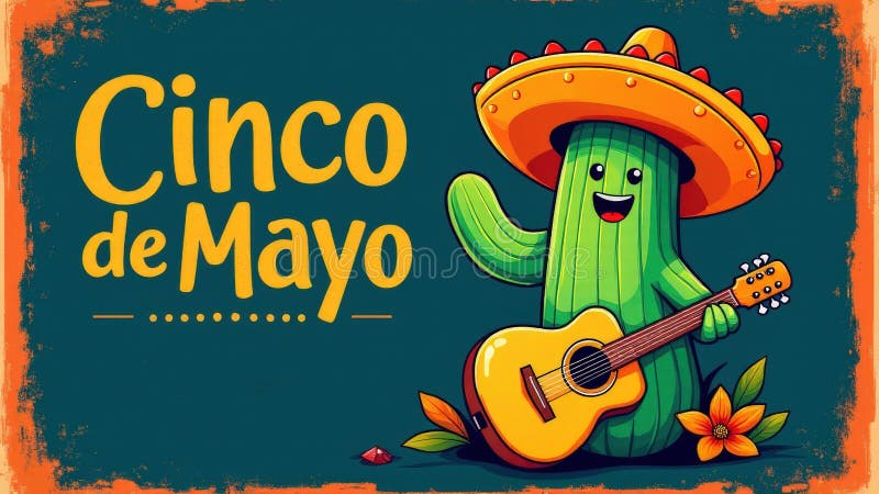 Cinco de mayo cactus mariachi stock illustration