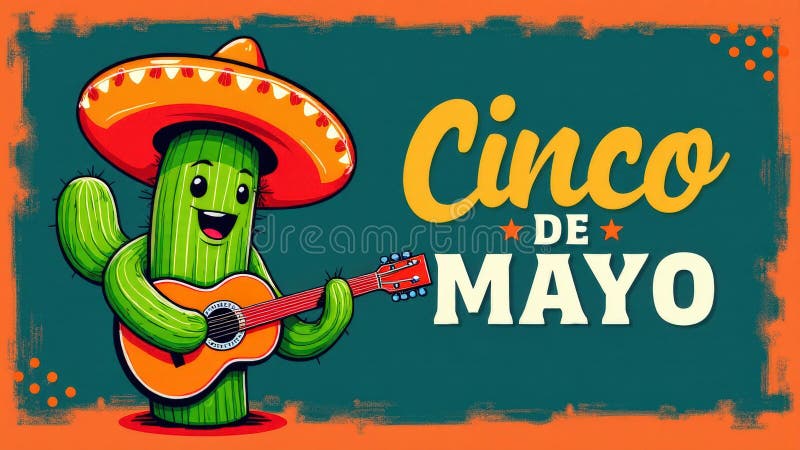 Cinco de mayo cactus mariachi stock illustration