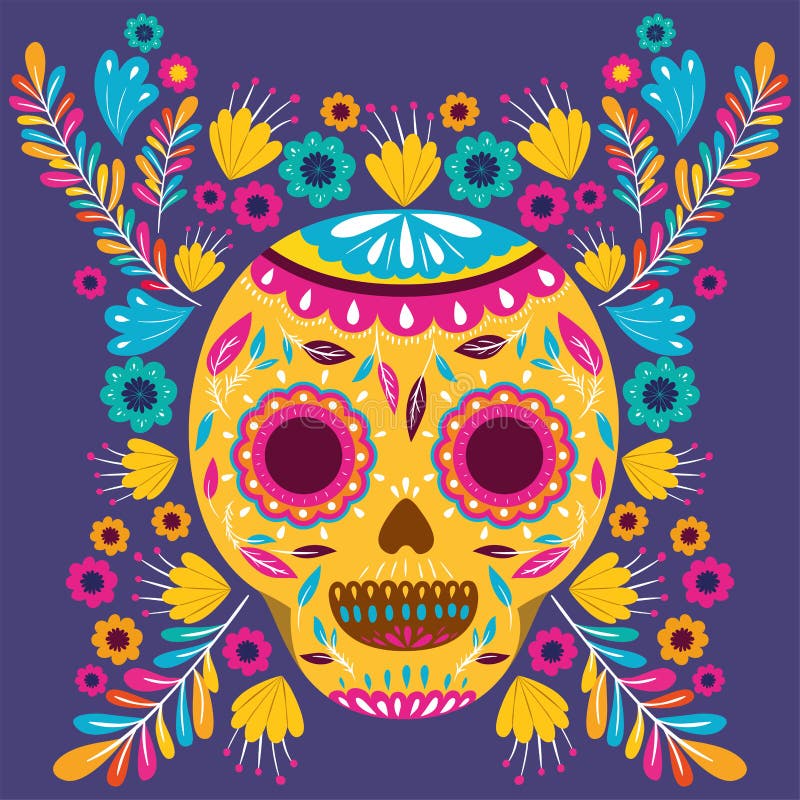 Cinco De Mayo Card with Flowers and Skull Mask Stock Vector ...