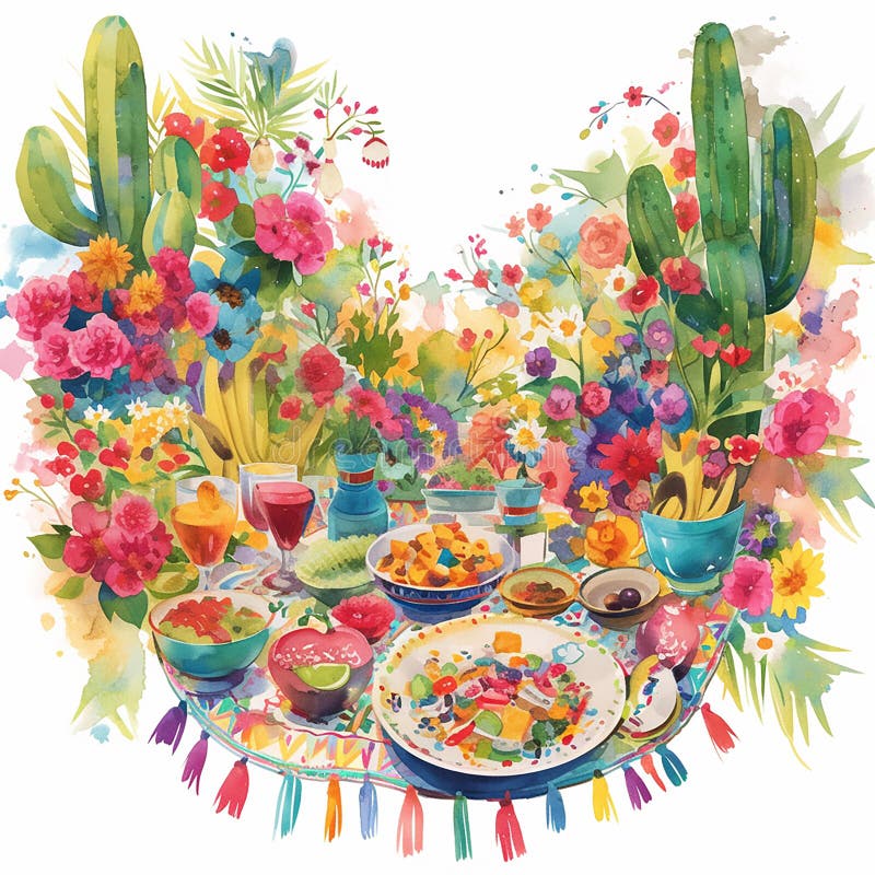 Cinco de mayo cartoon style wassercolor Illustration auf weißem Hintergrund. Ein farbiges Bild eines generierten ai