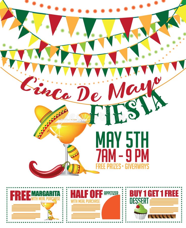 Cinco de Mayo försäljningsbunting och kupongmarknadsföringsmall royaltyfri illustrationer Cinco de Mayo försäljningsbunting och kupongmarknadsföringsmall royaltyfri illustrationer