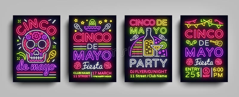 Cinco de Mayo Inkasowi plakaty w neonowym stylu Ustalony projektów szablonów ulotek zaproszenie dla Sinco de Mayo świętowania ilustracja wektor Cinco de Mayo Inkasowi plakaty w neonowym stylu Ustalony projektów szablonów ulotek zaproszenie dla Sinco de Mayo świętowania ilustracja wektor