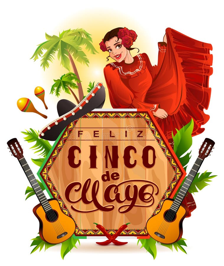 Cinco de Mayo literowania tekst i kobiety kartka z pozdrowieniami ilustracja wektor Cinco de Mayo literowania tekst i kobiety kartka z pozdrowieniami ilustracja wektor