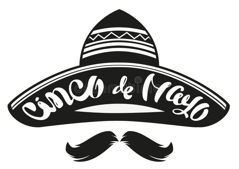 Cinco de Mayo. Mexican wide brimmed hat sombrero. Lettering text header for greeting card vector illustration Cinco de Mayo. Mexican wide brimmed hat sombrero. Lettering text header for greeting card vector illustration