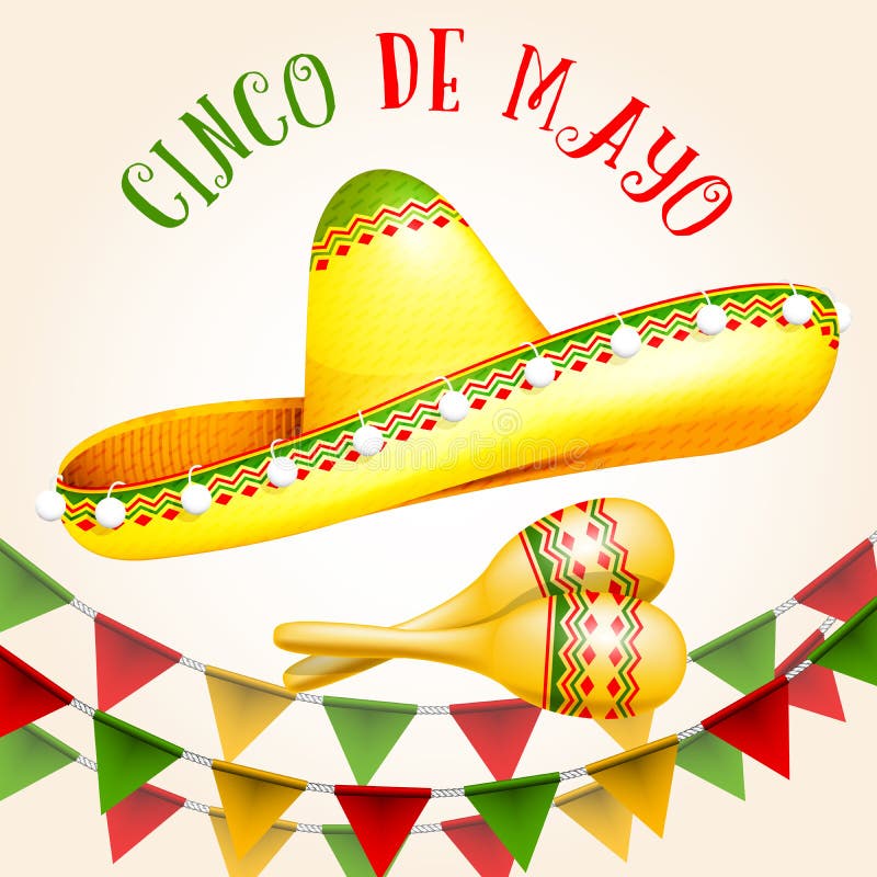 Cinco de Mayo plakat z sombrero i marakasami ilustracja wektor Cinco de Mayo plakat z sombrero i marakasami ilustracja wektor