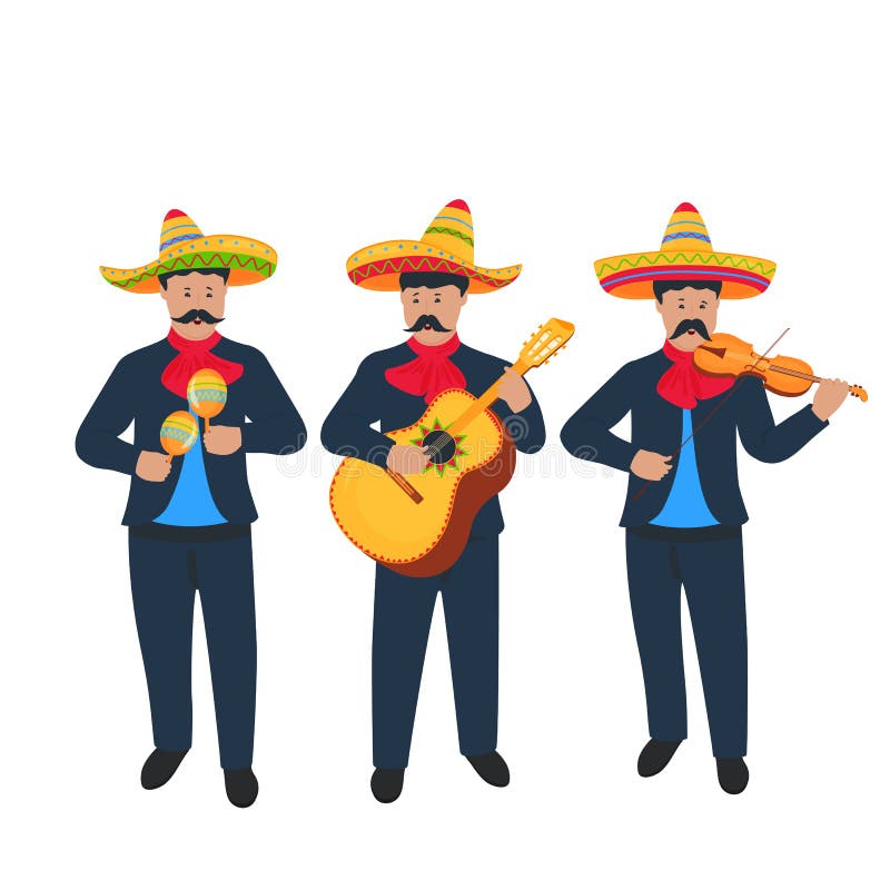 cinco de Mayo 5th Maj Uliczni Meksykańscy muzycy bawić się skrzypce marakasy i gitarę, zesp?? muzyki ilustracja wektor cinco de Mayo 5th Maj Uliczni Meksykańscy muzycy bawić się skrzypce marakasy i gitarę, zesp?? muzyki ilustracja wektor