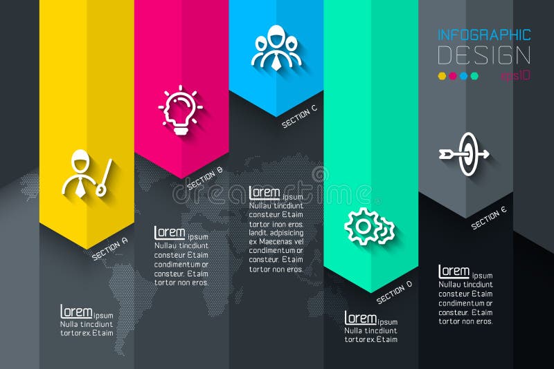 Cinco etiquetas con infographics del icono del negocio ilustración del vector Cinco etiquetas con infographics del icono del negocio ilustración del vector