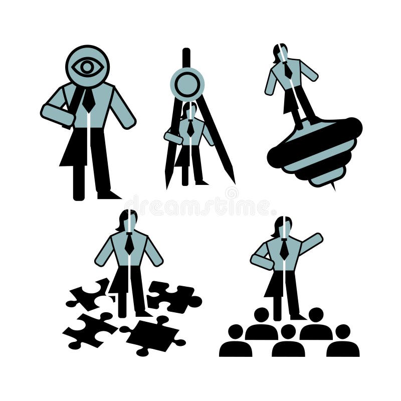 Cinco iconos neutrales azul oscuros del negocio de las calidades personales del líder ilustración del vector Cinco iconos neutrales azul oscuros del negocio de las calidades personales del líder ilustración del vector