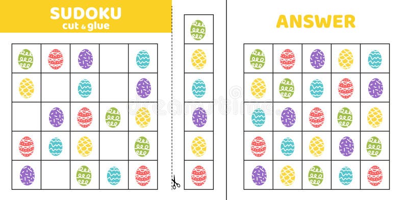 Sudoku Para Crianças Jogo Lógica Simples Corte Cola Ilustração