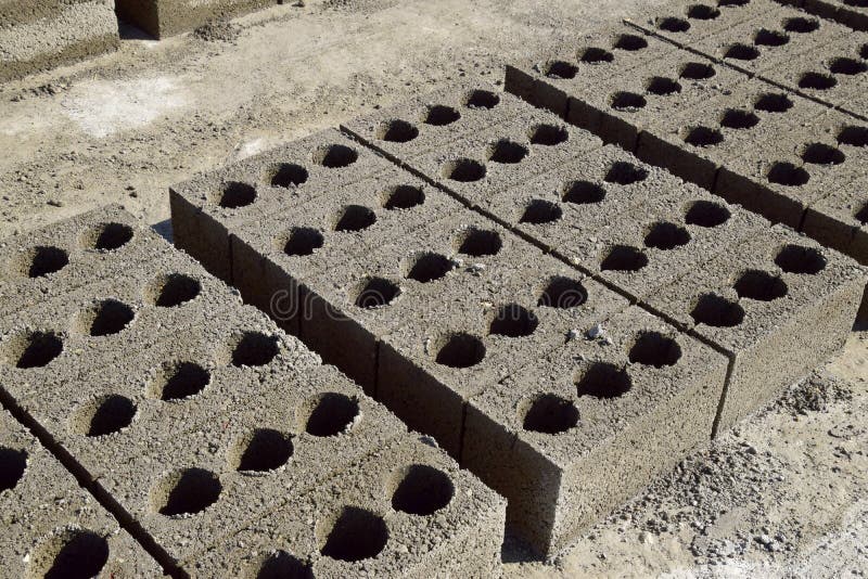 Cinder Blocks Lie On The Ground And Dried. On Cinder Block Production