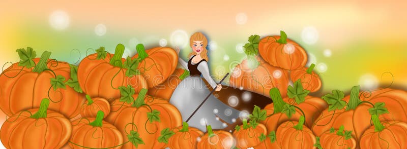 Cinderella en haar diverse pompoenen stock illustratie Cinderella en haar diverse pompoenen stock illustratie