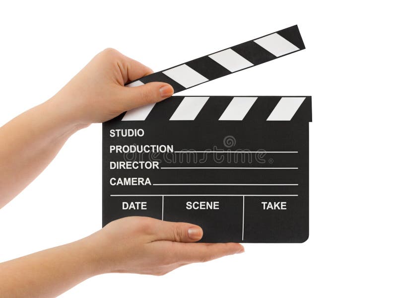 Cinema clapboard in hands