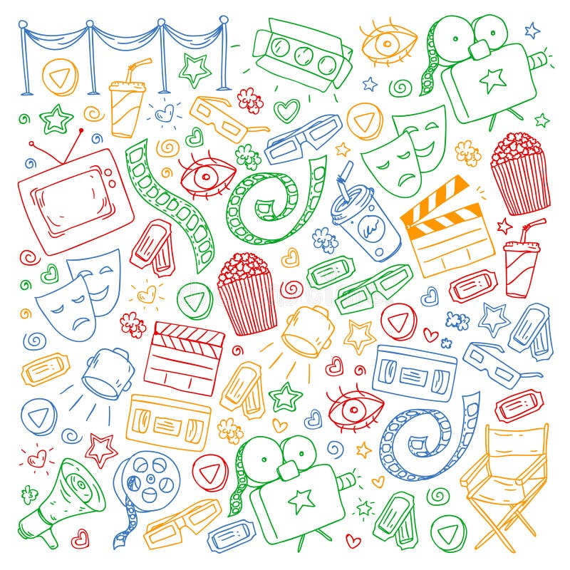 Cinema Pattern with Vector Icons. Movie, Stock Vector Illustration of