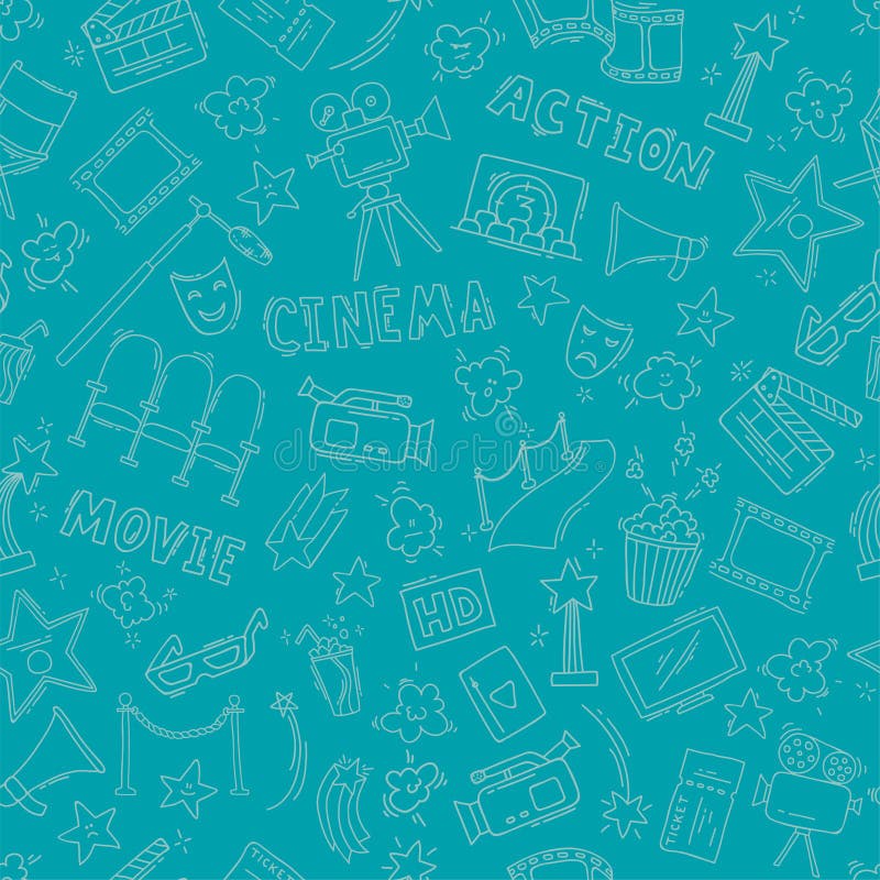 Cinema seamless pattern with hand drawn elements royalty free illustration Cinema seamless pattern with hand drawn elements royalty free illustration