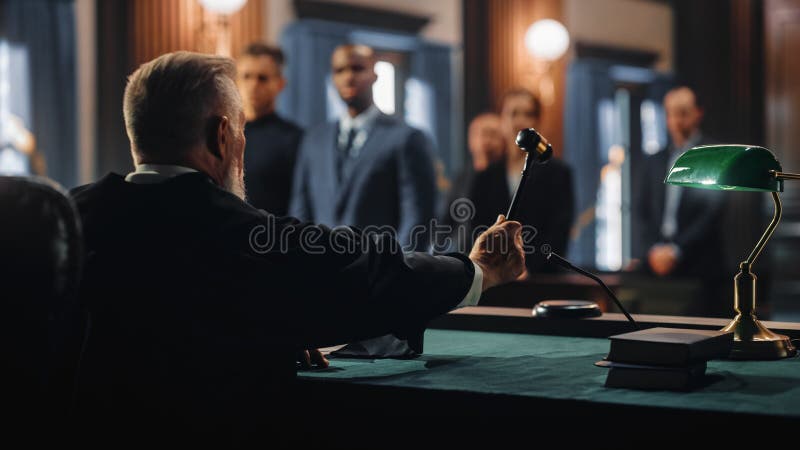 Cinematic Court of Law and Justice Trial: Honorable Male Judge Ruling Cinematic Court of Law and Justice Trial: Honorable Male Judge Ruling
