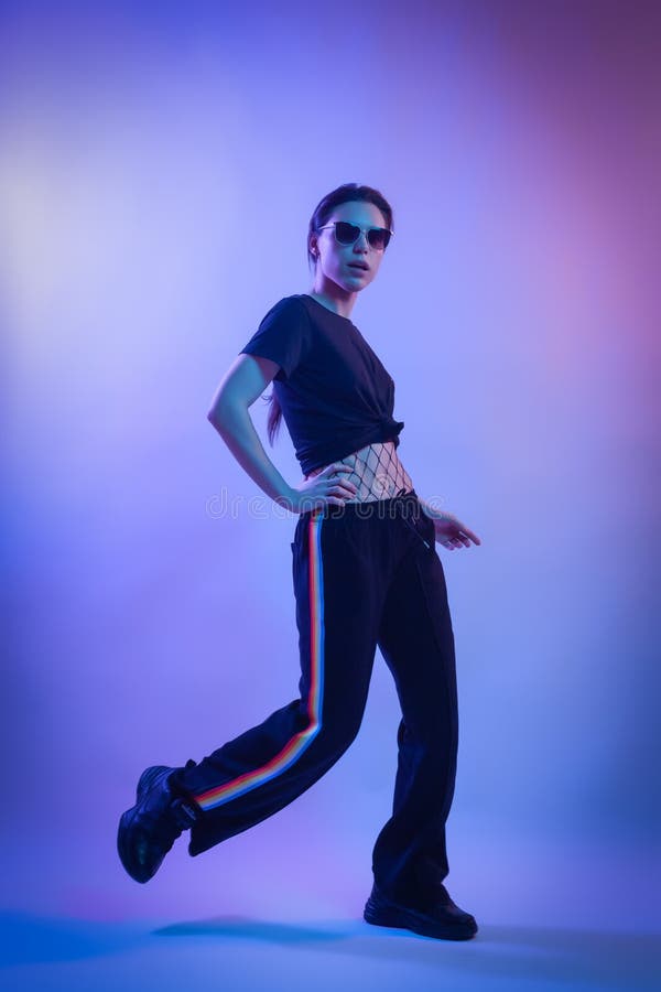 Warrior woman in Pink Blue neon ligh royalty free stock photography Warrior woman in Pink Blue neon ligh royalty free stock photography