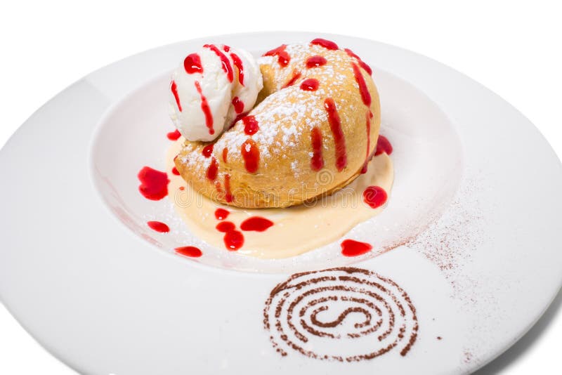 Cinnamon Bun with Ice Cream. Stock Image Image of traditional