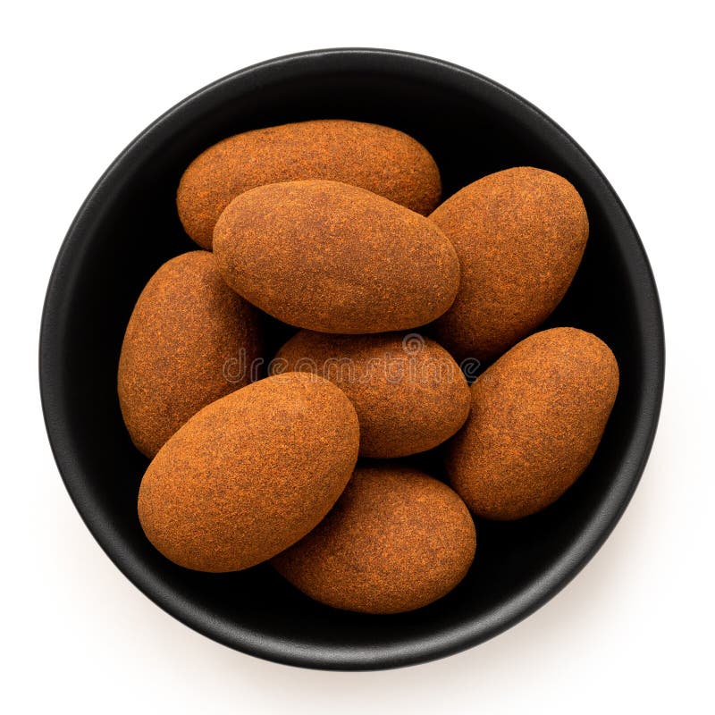 Cinnamon and Chocolate Coated Almonds in a Bowl Isolated Stock Image