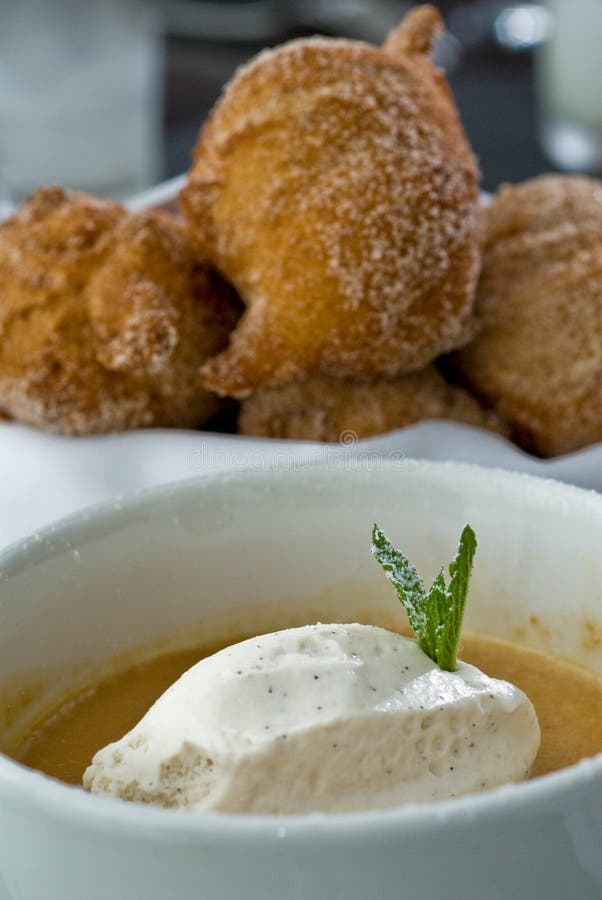 Cinnamon Donuts with Caramel Ice Cream Stock Image Image of espresso