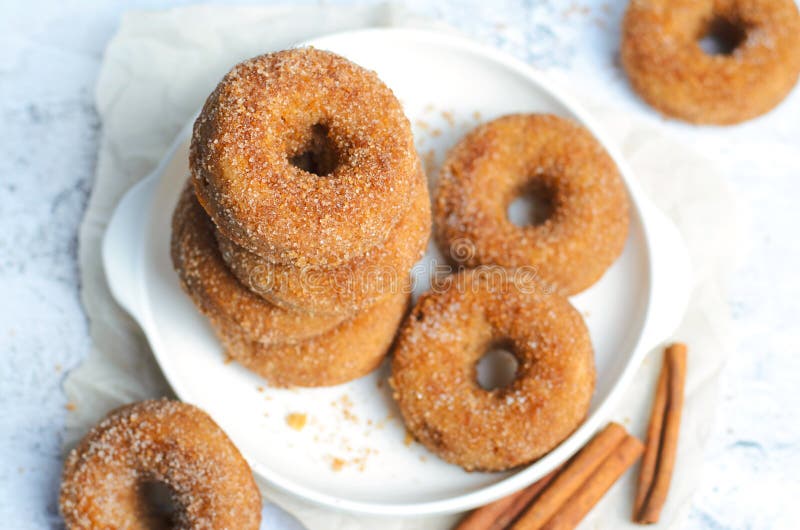 Cinnamon Donuts, Freshly Baked Doughnuts Covered in Sugar and Cinnamon