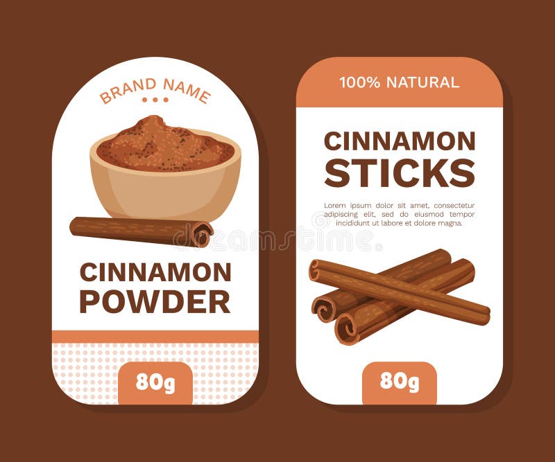 Cinnamon Label Design with Aromatic Spice Sticks and Powder Vector